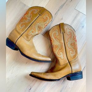 Vintage Potrillos Western Boots Tan orange Pointed Toe Mens Size 6 Womens 7.5